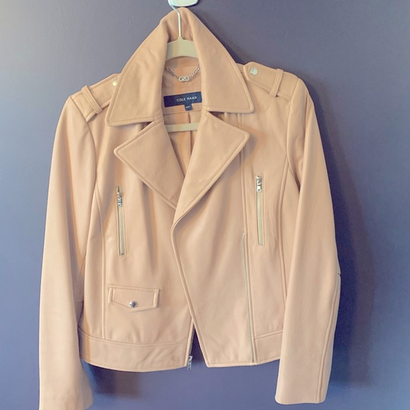 Cole Haan Blush Leather Moto Jacket - Picture 1 of 7